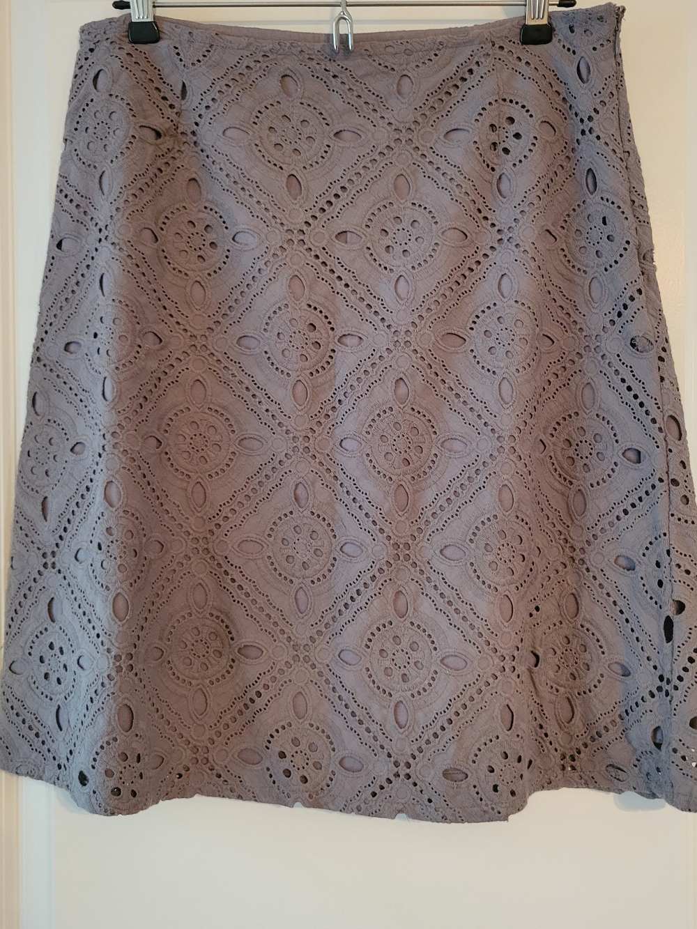 Garnet Hill Dusty Taupe Eyelet A-Line Skirt